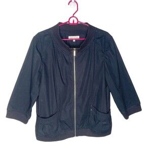 Jones New York Sport Black Button Down Short Jacket Lightweight 3/4 Sleeve Sz XL